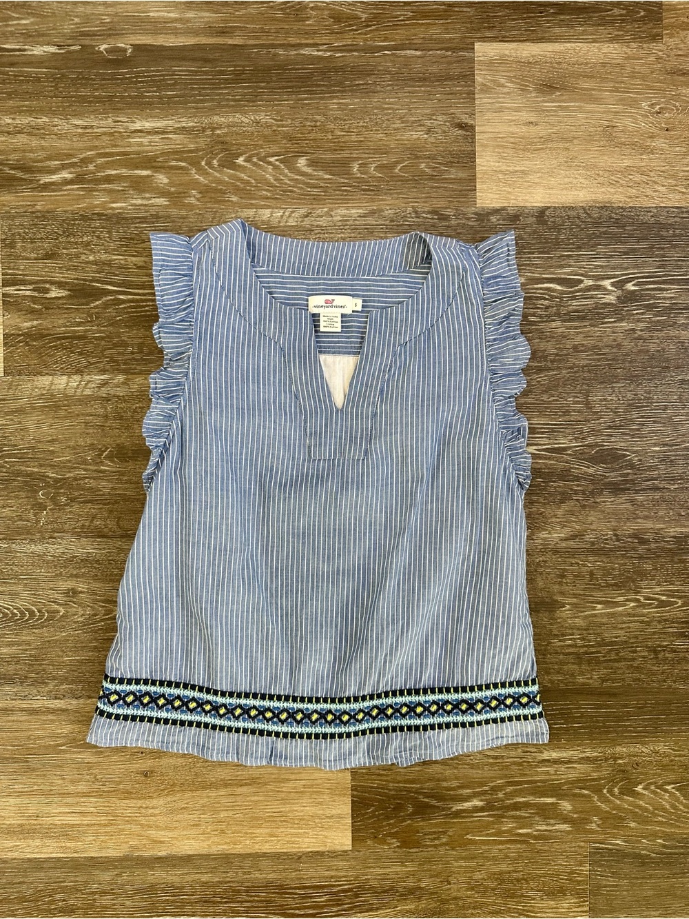Vineyard Vines Blue White Striped Flutter Sleeve Top Cotton Blouse Size S